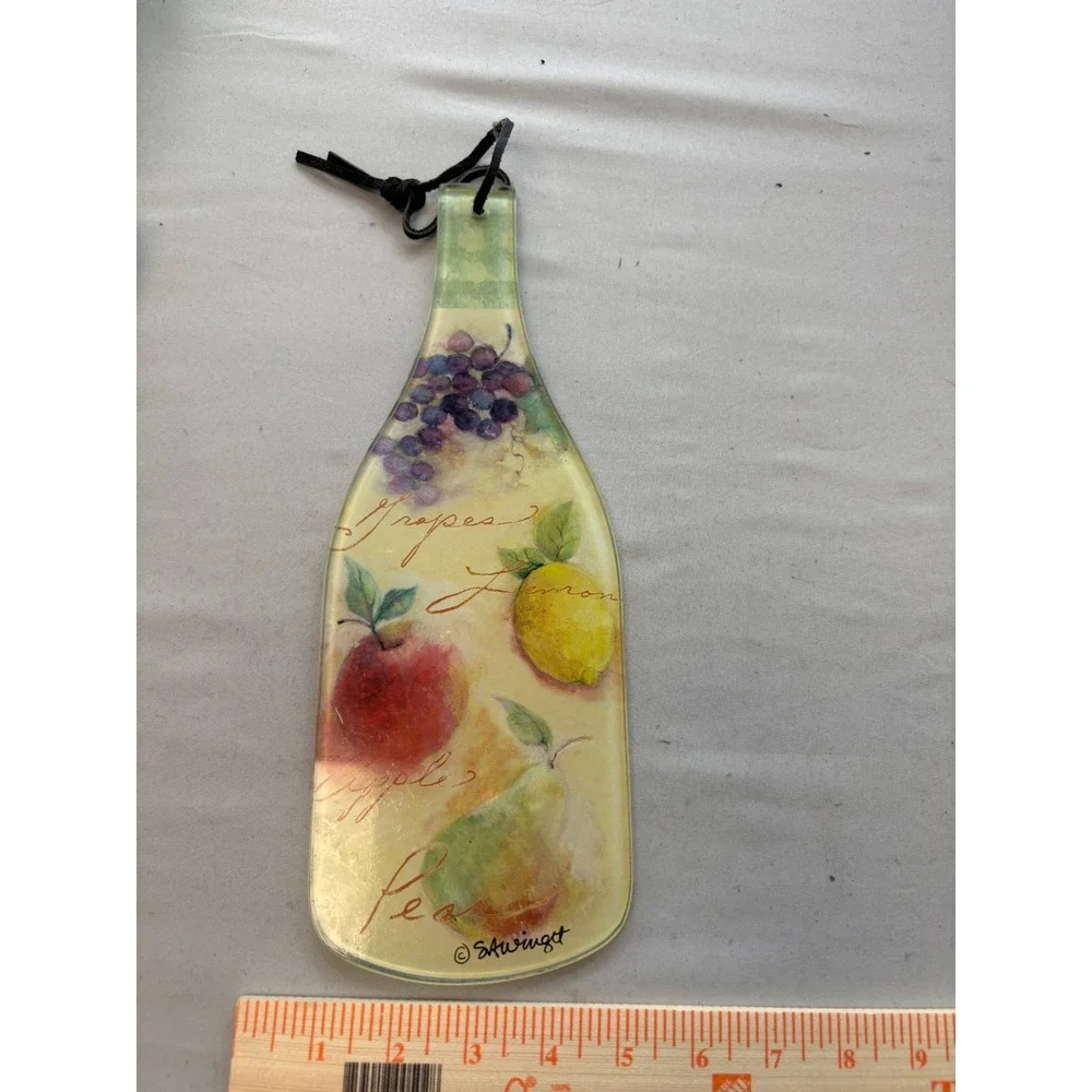 S Alwingt Glass Wine Bottle Cheese Board Fruit Still Life Serving Tray 12.5 Inch